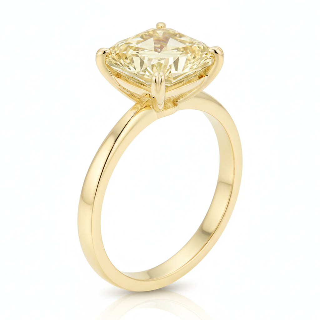 Bague de Fiançailles Pierre Précieuse Jaune Solitaire Diamant Fantaisie Naturel Taille Radiant 2,17 Carats en Or 18 Carats