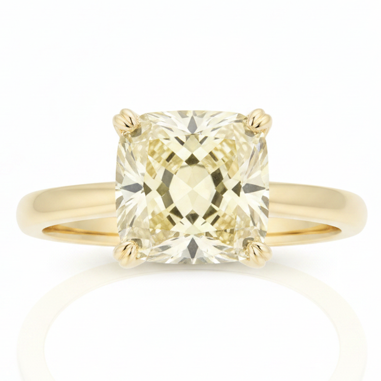 Bague de Fiançailles Pierre Précieuse Jaune Solitaire Diamant Fantaisie Naturel Taille Radiant 2,17 Carats en Or 18 Carats