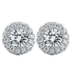 Or Blanc 14 Carats Pavé Diamant Puces d'Oreilles 3,40 carats