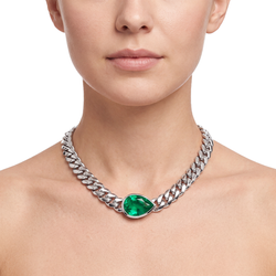 Collier coulissant en or à maille cubaine Miami avec émeraude poire 33 carats