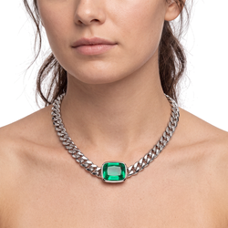 Collier coulissant maille cubaine Miami en or avec émeraude taille coussin de 27 carats