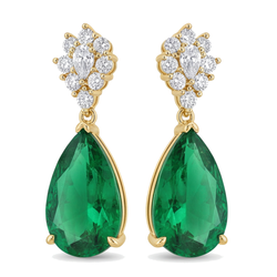 Boucles d'oreilles dormeuses en or jaune 14K, grappe d'émeraudes vertes de laboratoire 5 carats, taille poire et marquise