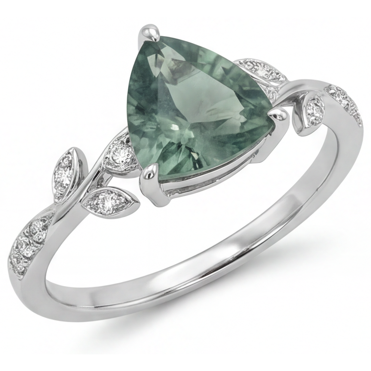 Trilliant Green Prasiolite bague en Or 14K Blanc – vue principale