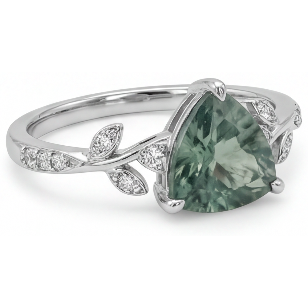 Bague Pierre Précieuse Or 14K Blanc avec Green Prasiolite – vue d'angle