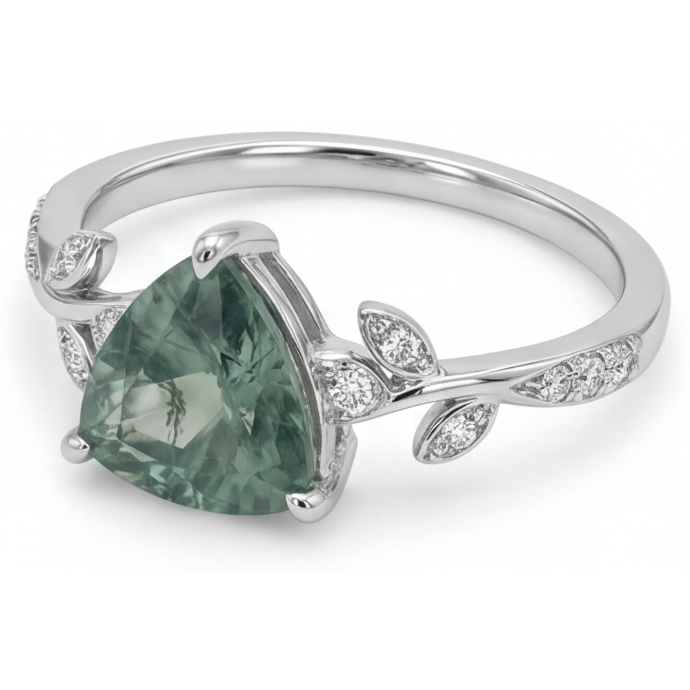 Green Prasiolite Bague Pierre Précieuse 2,0 carats Or 14K Blanc – vue de profil