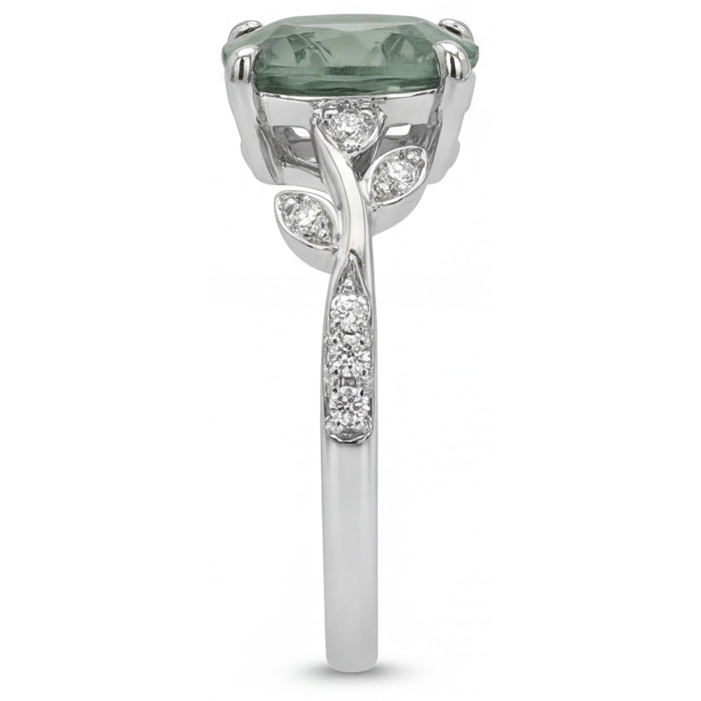 Trilliant Green Prasiolite bague en Or 14K Blanc – vue de dessus