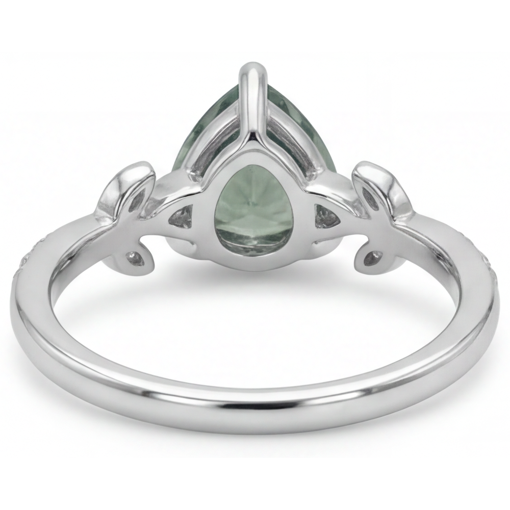 Green Prasiolite Trilliant Bague Pierre Précieuse en Or 14K Blanc – vue arrière