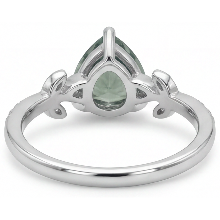 Green Prasiolite Trilliant Bague Pierre Précieuse en Or 14K Blanc – vue arrière