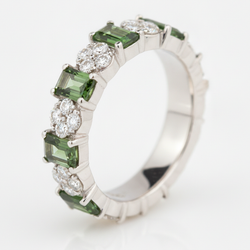 Bague de Fiançailles Pierre Verte Tourmaline Naturelle Anneau Zigzag Or Blanc 18K