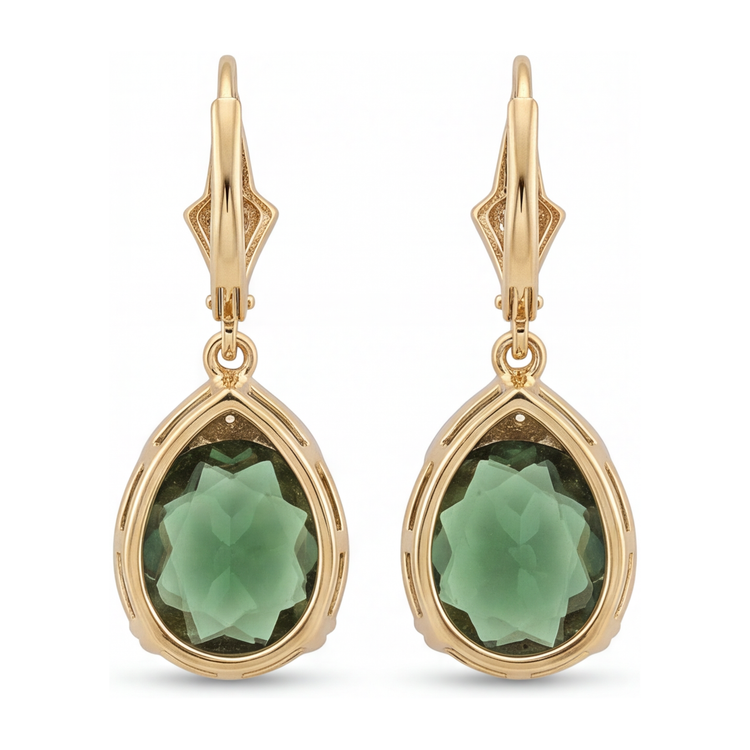 Boucles d'oreilles dormeuses en tourmaline verte de laboratoire ovale 5 carats milgrain en or jaune 14 carats