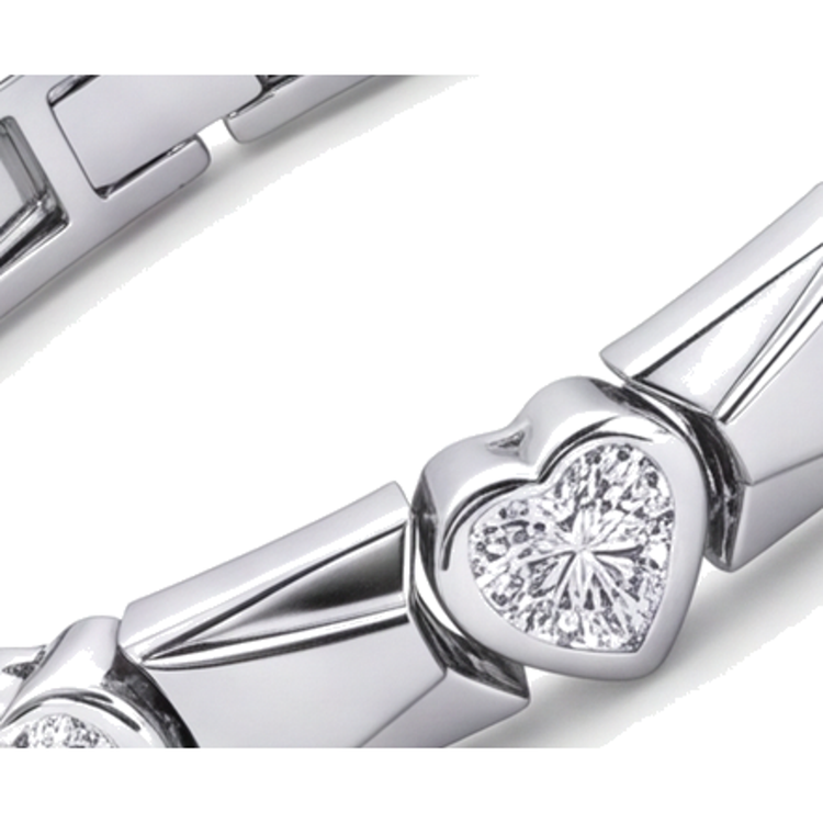 Bracelet en diamants taille cœur 5 carats de laboratoire à maillons barrettes cannelées en Or Blanc 14 carats 7 pouces