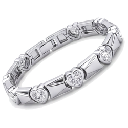 Bracelet en diamants taille cœur 5 carats de laboratoire à maillons barrettes cannelées en Or Blanc 14 carats 7 pouces