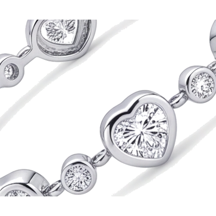 Bracelet Diamant Cœur 4 Carats de laboratoire Station Lunette en Or Blanc 14K 7 Pouces