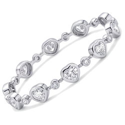Bracelet Diamant Cœur 4 Carats de laboratoire Station Lunette en Or Blanc 14K 7 Pouces