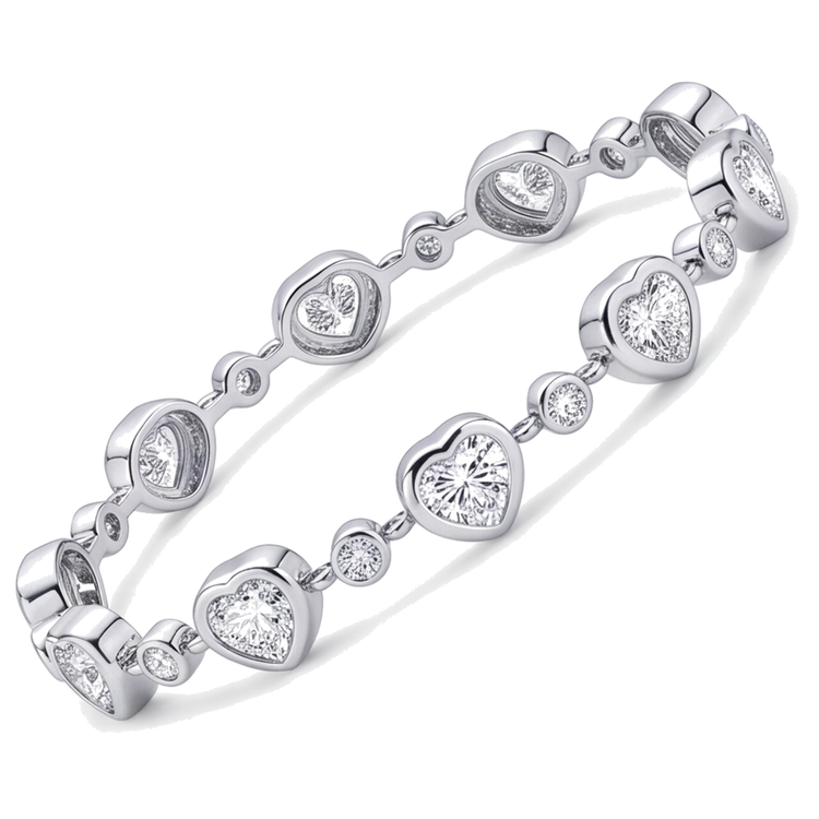 Bracelet Diamant Cœur 4 Carats de laboratoire Station Lunette en Or Blanc 14K 7 Pouces