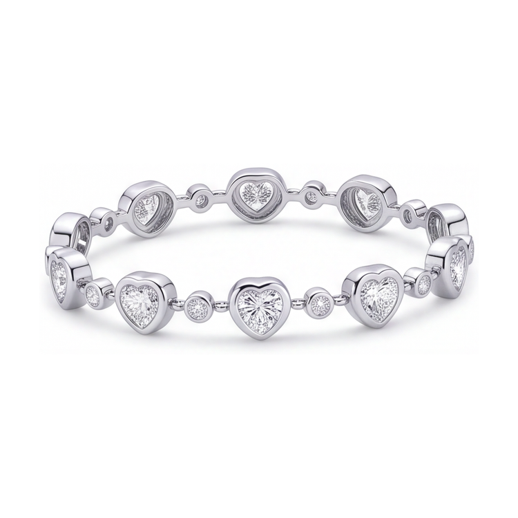 Bracelet Diamant Cœur 4 Carats de laboratoire Station Lunette en Or Blanc 14K 7 Pouces