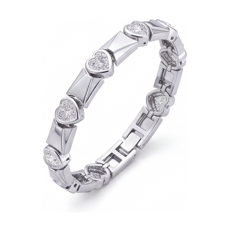 Bracelet en diamants taille cœur 5 carats de laboratoire à maillons barrettes cannelées en Or Blanc 14 carats 7 pouces