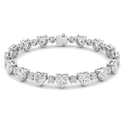 Bracelet Tennis Diamant Cœur 6 Carats de laboratoire Lunette Or Blanc 14 Carats 7 Pouces