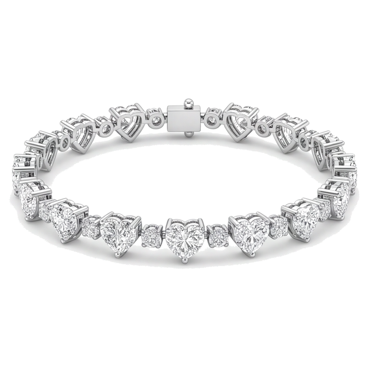 Bracelet Tennis Diamant Cœur 6 Carats de laboratoire Lunette Or Blanc 14 Carats 7 Pouces