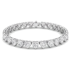 Bracelet Tennis Diamants Cœur de laboratoire 7 Carats Serti à Griffes en Or Blanc 14K 7 Pouces
