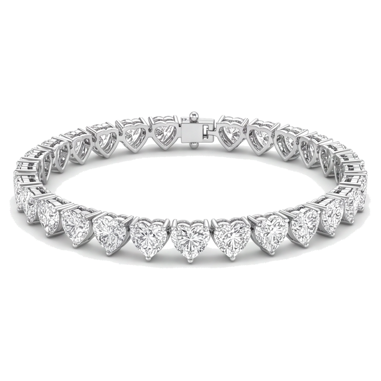 Bracelet Tennis en Diamants Cœur de Laboratoire 7 Carats Serti Griffes en Or Blanc 14K 7 Pouces