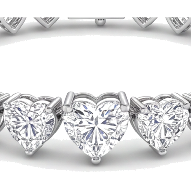 Bracelet Tennis Diamants Cœur de Laboratoire 9 Carats à Griffes en Or Blanc 14 Carats, 7 Pouces