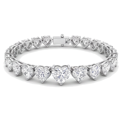 Bracelet Tennis Diamants Cœur de Laboratoire 9 Carats à Griffes en Or Blanc 14 Carats, 7 Pouces