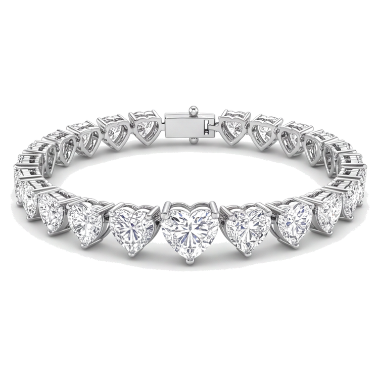 Bracelet Tennis en diamants taille cœur de laboratoire 9 carats serti à griffes en Or Blanc 14 carats, 7 pouces