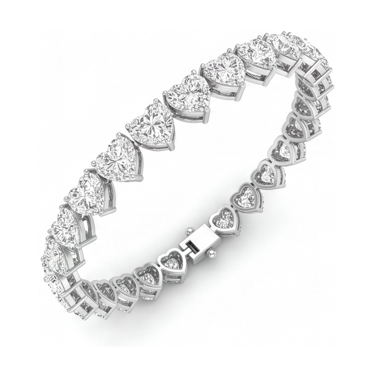 Bracelet Tennis Diamants Cœur de laboratoire 7 Carats Serti à Griffes en Or Blanc 14K 7 Pouces