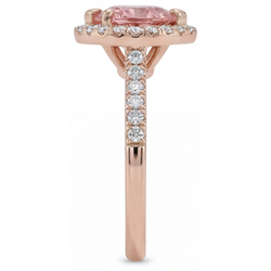 Bague en Saphir Padparadscha de Laboratoire 3,8 Carats Halo Cœur Anneau Fendu en Or Rose 14K