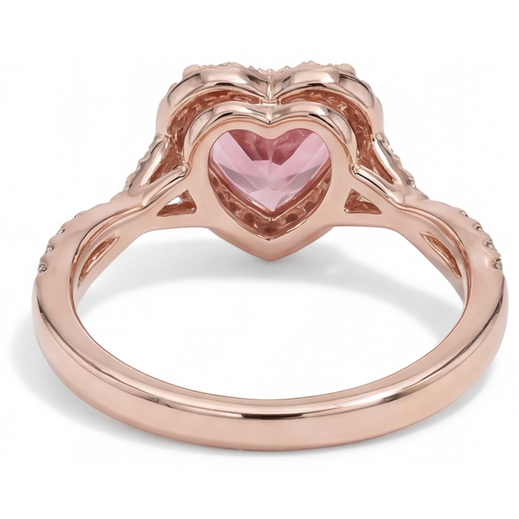 Bague Saphir Padparadscha 3,8 Carats de laboratoire Halo Cœur Torsadée Or Rose 14K