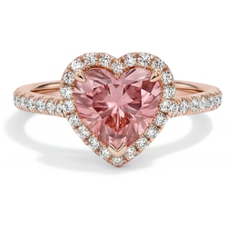 Bague Halo Cœur en Or Rose 14 Carats avec Saphir Padparadscha Véritable de 2,3 Carats
