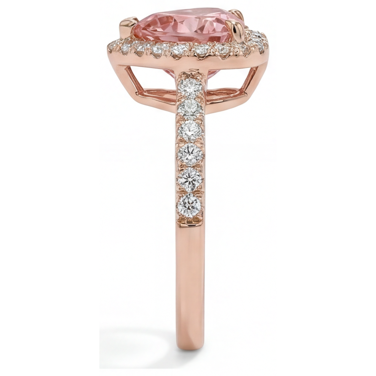 Bague Halo cœur en saphir Padparadscha véritable de 2,3 carats en Or Rose 14 carats