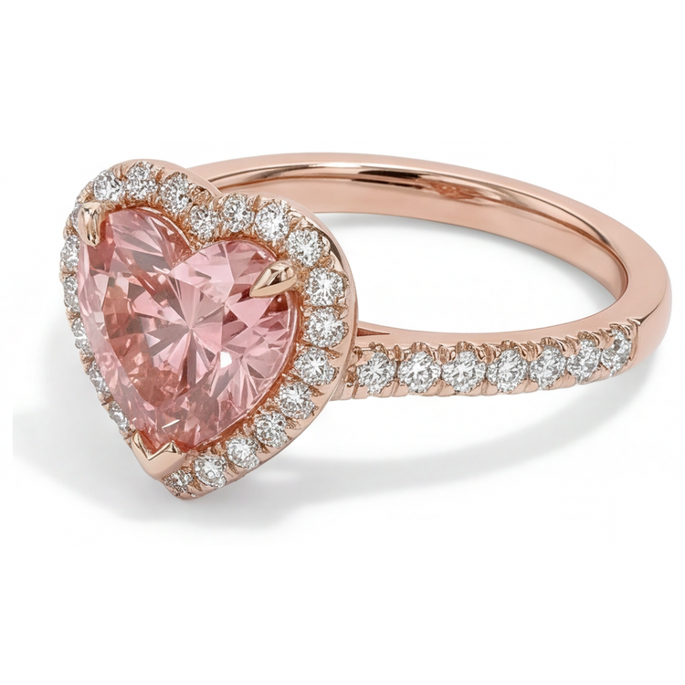 Bague Halo cœur en saphir Padparadscha véritable de 2,3 carats en Or Rose 14 carats