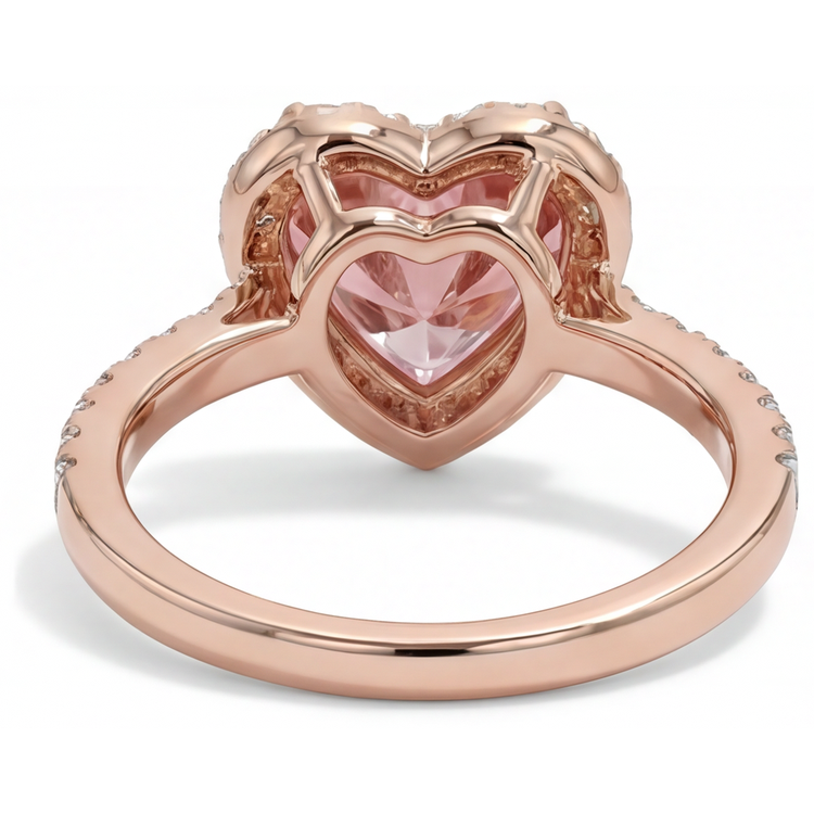 Bague Halo cœur en saphir Padparadscha véritable de 2,3 carats en Or Rose 14 carats