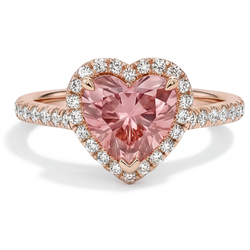 Bague Saphir Padparadscha Véritable 2,3 Carats Halo Cœur en Or Rose 14 Carats