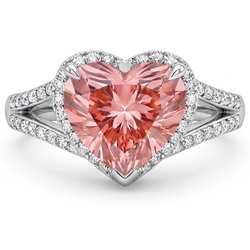 Bague Halo en Or Blanc 14 carats avec Saphir Padparadscha Véritable Taille Cœur Couleur Pêche 2,8 Carats