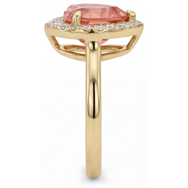 Bague de Fiançailles Saphir Padparadscha 2,8 Carats Halo Cœur Véritable en Or Jaune 14 Carats