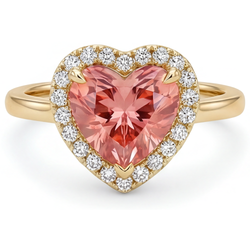 Bague de Fiançailles Saphir Padparadscha 2,8 Carats Halo Cœur Véritable en Or Jaune 14 Carats