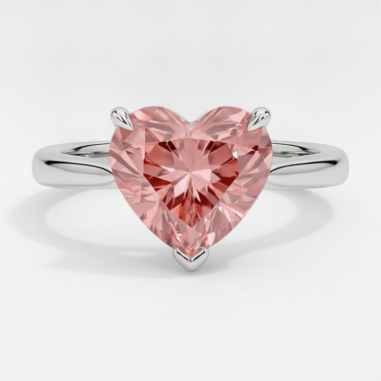 Bague de Fiançailles Solitaire Saphir Padparadscha Pêche Véritable Cœur 2,5 Carats Or Blanc 14 Carats