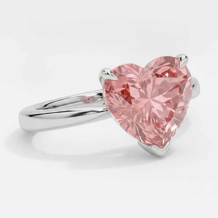 Bague de Fiançailles Solitaire Saphir Padparadscha Pêche Véritable Taille Cœur 2,5 Carats en Or Blanc 14 Carats