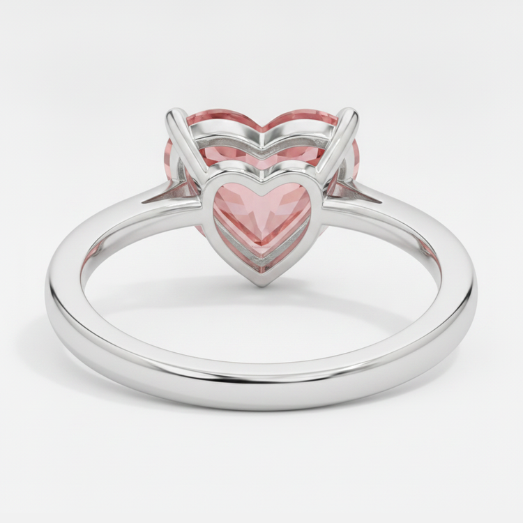 Bague de Fiançailles Solitaire Saphir Padparadscha Pêche Véritable Taille Cœur 2,5 Carats en Or Blanc 14 Carats