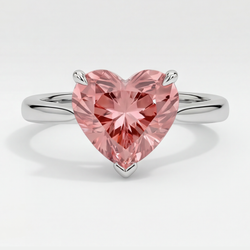 Bague de Fiançailles Solitaire Saphir Padparadscha Pêche Véritable Taille Cœur 2,5 Carats en Or Blanc 14 Carats
