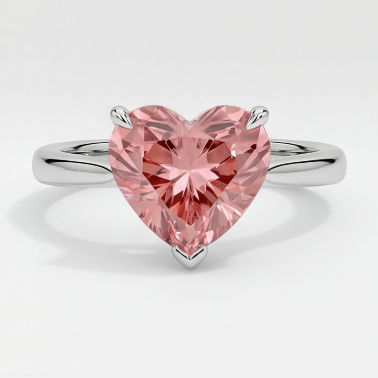 Bague de Fiançailles Solitaire Saphir Padparadscha Pêche Véritable Cœur 2,5 Carats Or Blanc 14 Carats