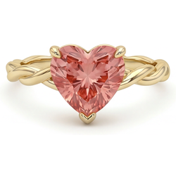 Bague Solitaire Torsadée en Or Jaune 14 Carats avec Saphir Padparadscha Véritable Forme Cœur Couleur Pêche 1,5 Carat