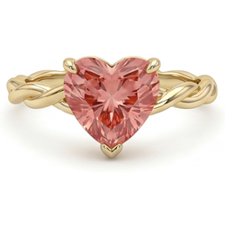 Bague de Fiançailles Solitaire Torsadé en Or Jaune 14 Carats avec Saphir Padparadscha Pêche Véritable Taille Cœur 1,5 Carat