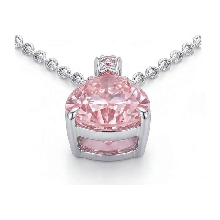 Collier Pendentif Solitaire Diamant Rose de Laboratoire 5 Carats Poire Pavé Or Blanc 14 Carats