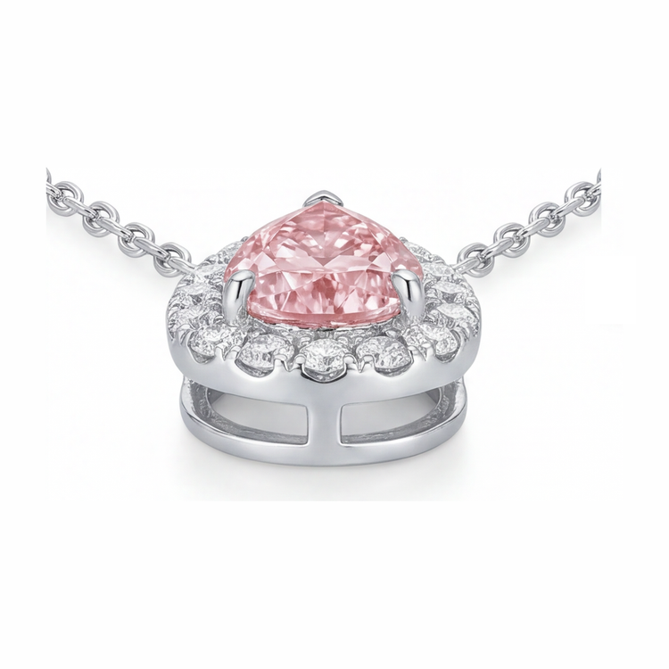 Collier Pendentif Diamant Rose de laboratoire 2 Carats Poire Halo en Or Blanc 14 Carats