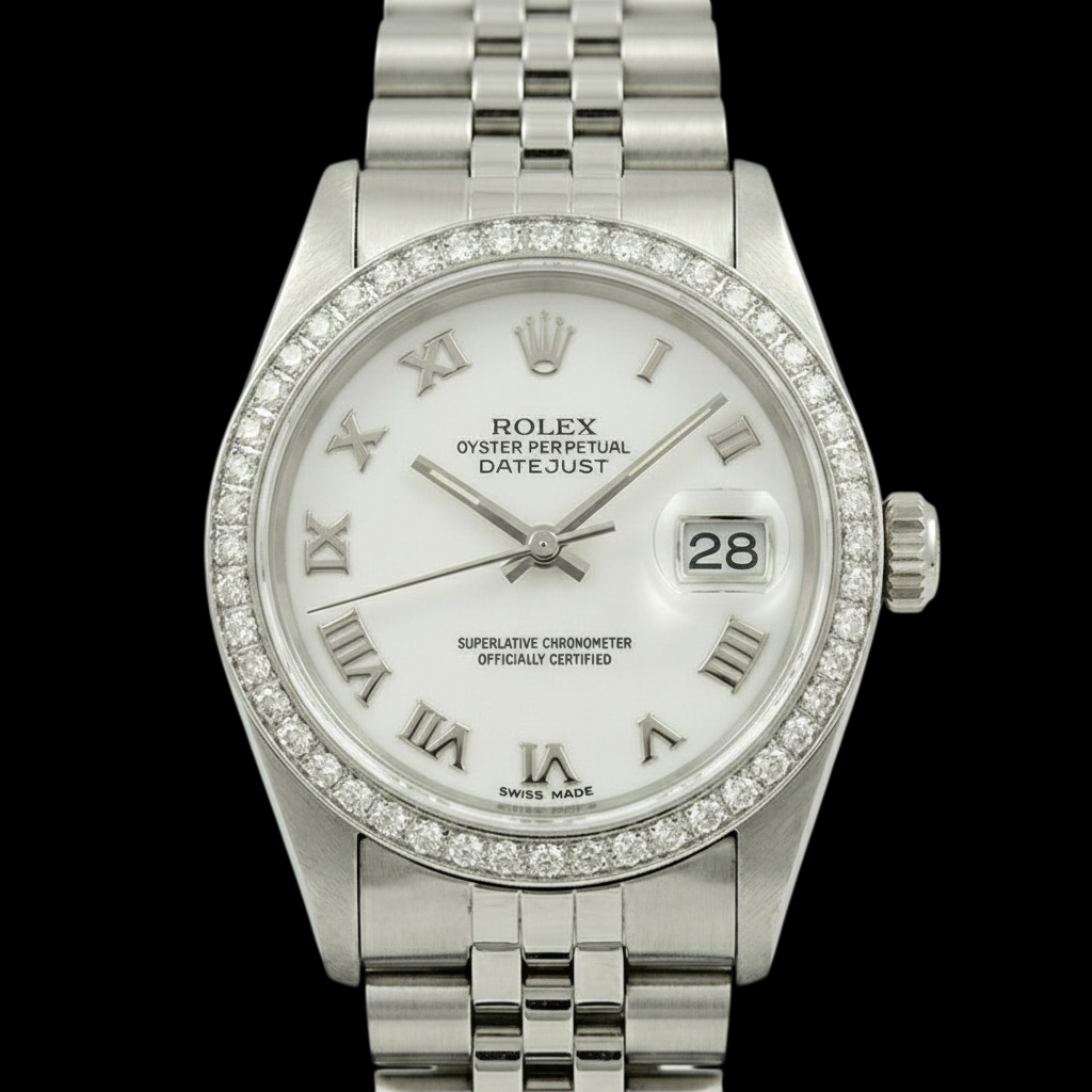 jubilé acier inoxydable Rolex date pour hommes, il suffit de regarder la lunette avec cadran en diamant gris