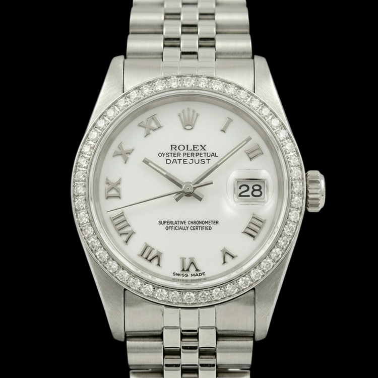 jubilé acier inoxydable Rolex date pour hommes, il suffit de regarder la lunette avec cadran en diamant gris